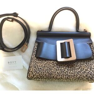 BOYY animal print and black leather two way bag